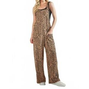 NEW HEIMISH USA sleeveless animal print ribbed jumpsuit in brown